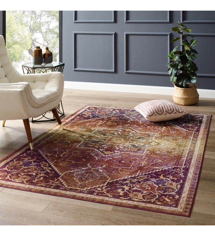 Success Kaede Transitional Distressed Vintage Floral Persian Medallion 5x8 Area Rug in Multicolored - Lexmod