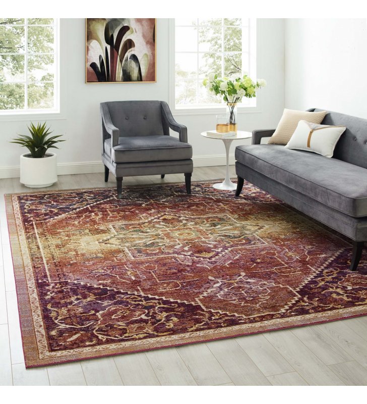 Success Kaede Transitional Distressed Vintage Floral Persian Medallion 8x10 Area Rug in Multicolored - Lexmod