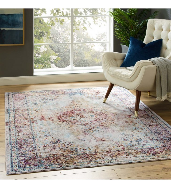Success Merritt Transitional Distressed Floral Persian Medallion 4x6 Area Rug in Multicolored - Lexmod