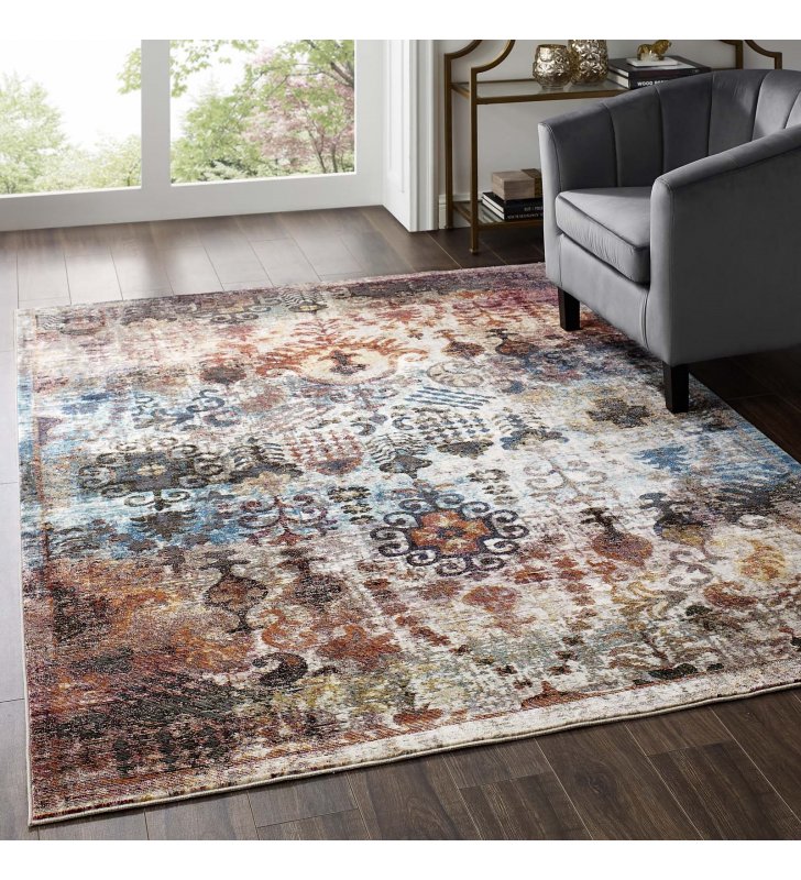 Success Tahira Transitional Distressed Vintage Floral Moroccan Trellis 5x8 Area Rug in Multicolored - Lexmod