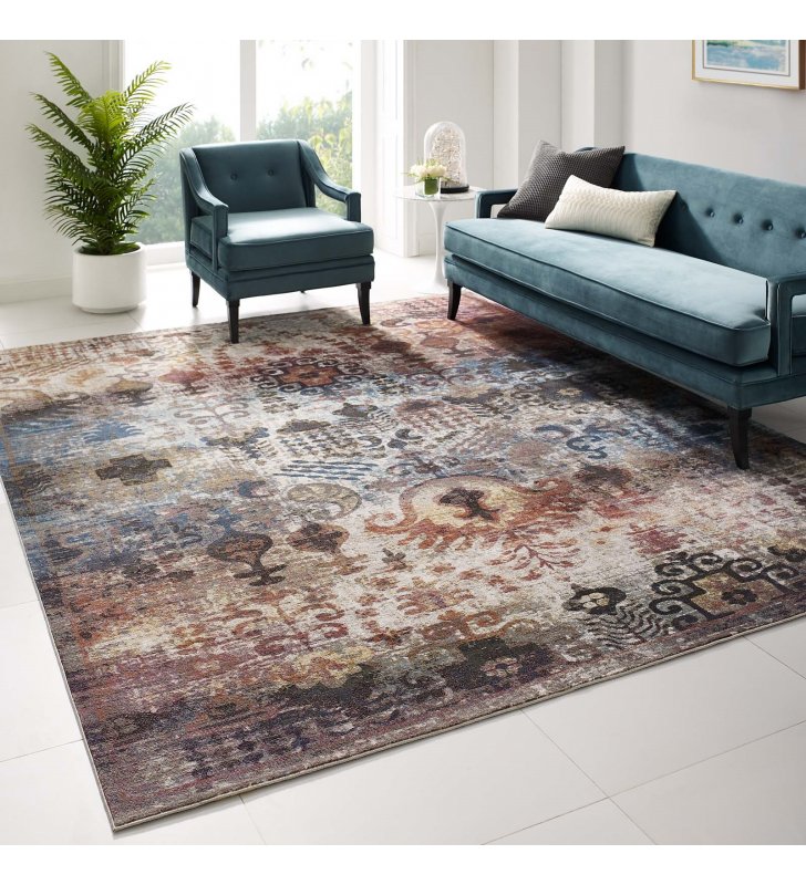 Success Tahira Transitional Distressed Vintage Floral Moroccan Trellis 8x10 Area Rug in Multicolored - Lexmod