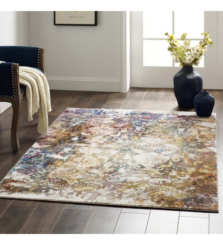 Success Jayla Transitional Distressed Vintage Floral Moroccan Trellis 4x6 Area Rug in Multicolored - Lexmod