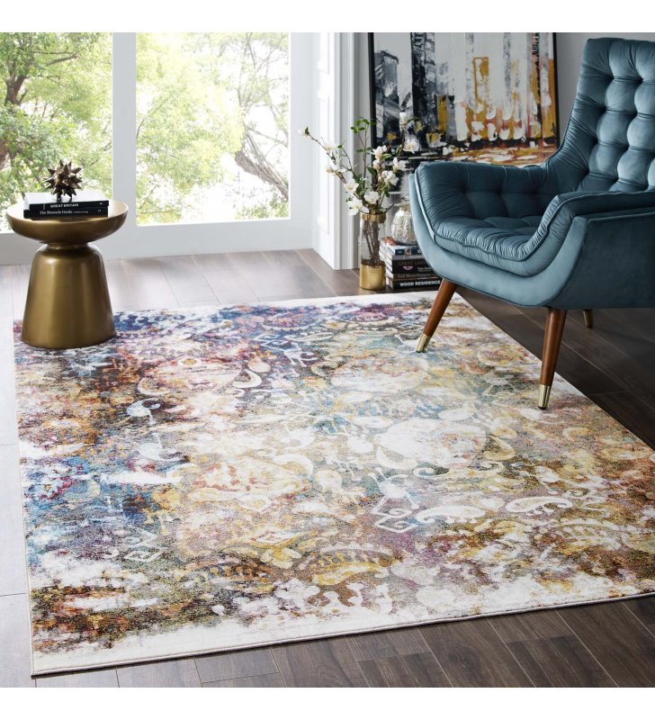 Success Jayla Transitional Distressed Vintage Floral Moroccan Trellis 5x8 Area Rug in Multicolored - Lexmod