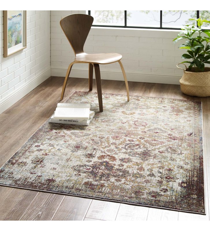 Success Kaede Distressed Vintage Floral Moroccan Trellis 4x6 Area Rug in Multicolored - Lexmod