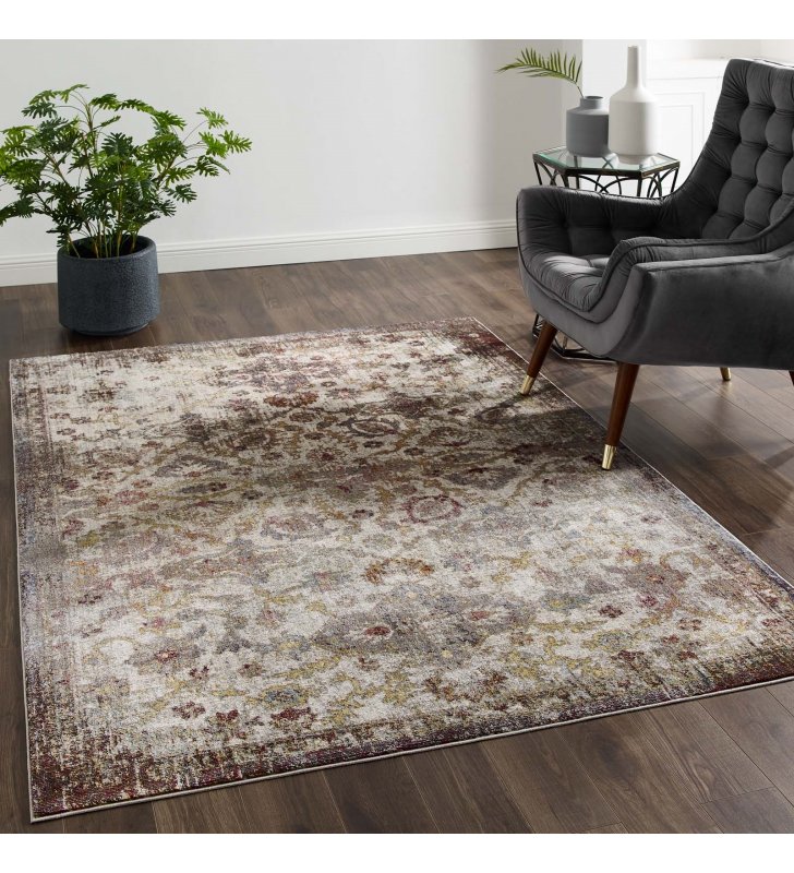 Success Kaede Distressed Vintage Floral Moroccan Trellis 5x8 Area Rug in Multicolored - Lexmod