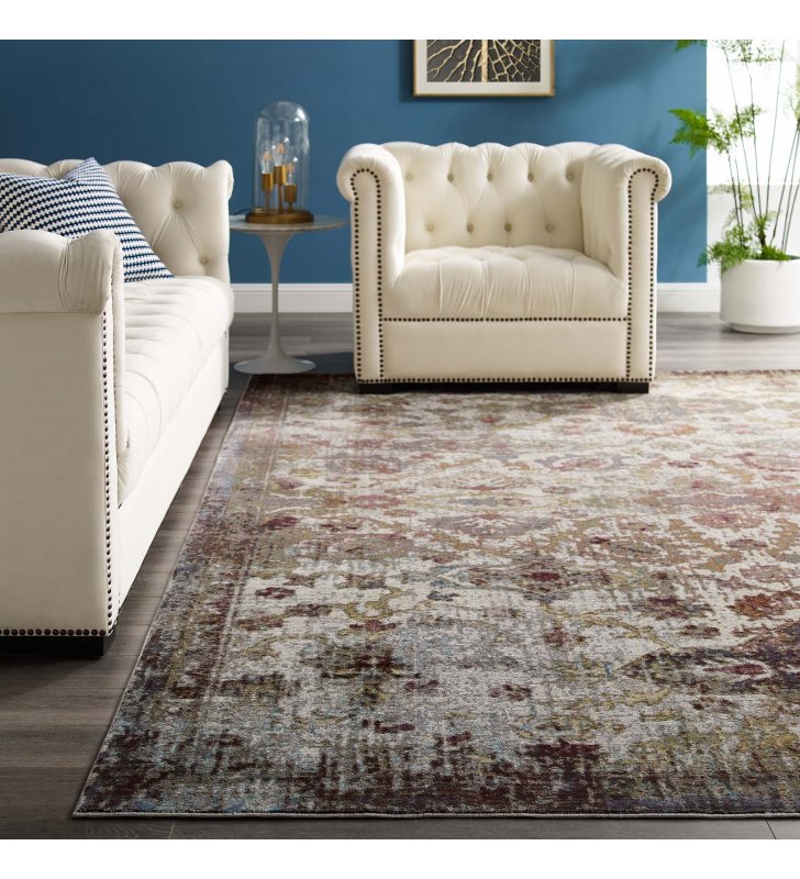 Success Kaede Distressed Vintage Floral Moroccan Trellis 8x10 Area Rug in Multicolored - Lexmod