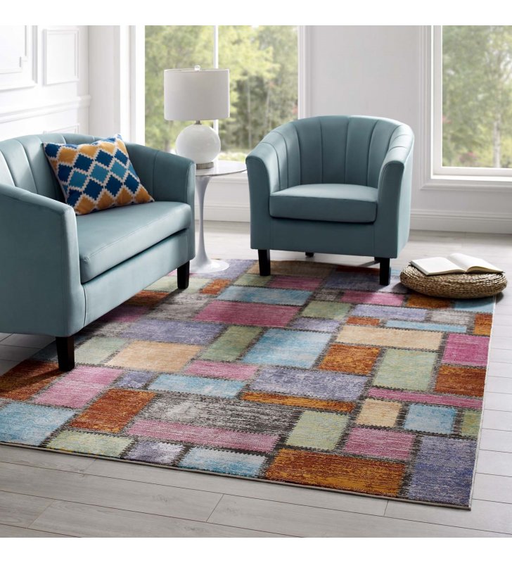 Success Nyssa Abstract Geometric Mosaic 5x8 Area Rug in Multicolored - Lexmod