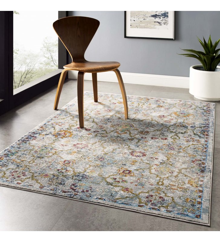 Success Manuka Distressed Vintage Floral Lattice 4x6 Area Rug in Multicolored - Lexmod