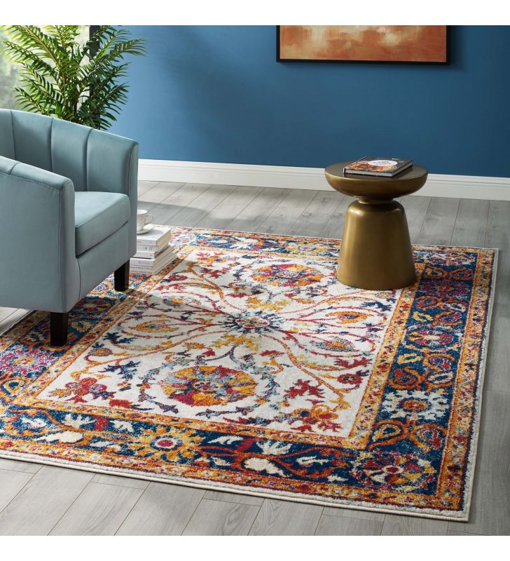 Entourage Samira Distressed Vintage Floral Persian Medallion 5x8 Area Rug in Multicolored - Lexmod