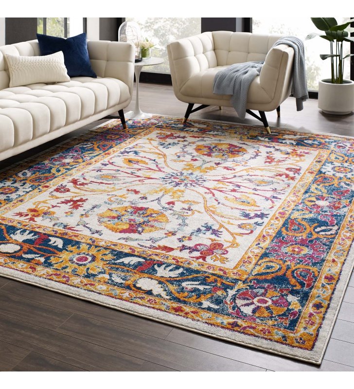 Entourage Samira Distressed Vintage Floral Persian Medallion 8x10 Area Rug in Multicolored - Lexmod