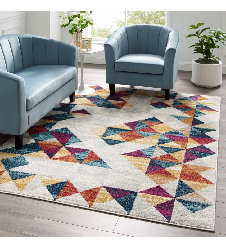 Entourage Elettra Distressed Geometric Triangle Mosaic 5x8 Area Rug in Multicolored - Lexmod
