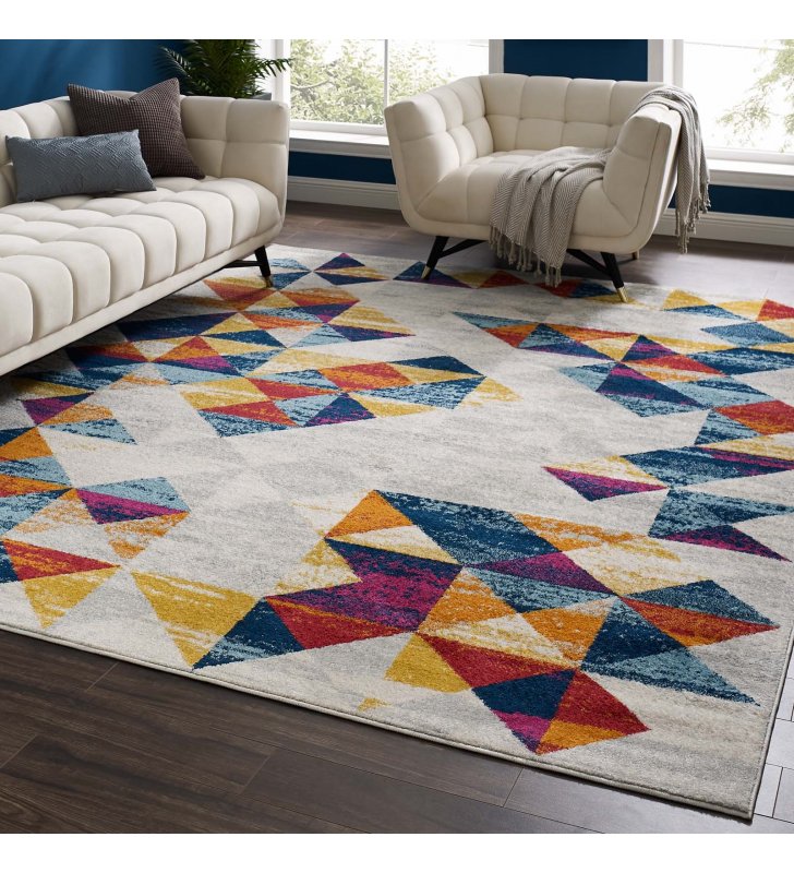 Entourage Elettra Distressed Geometric Triangle Mosaic 8x10 Area Rug in Multicolored - Lexmod