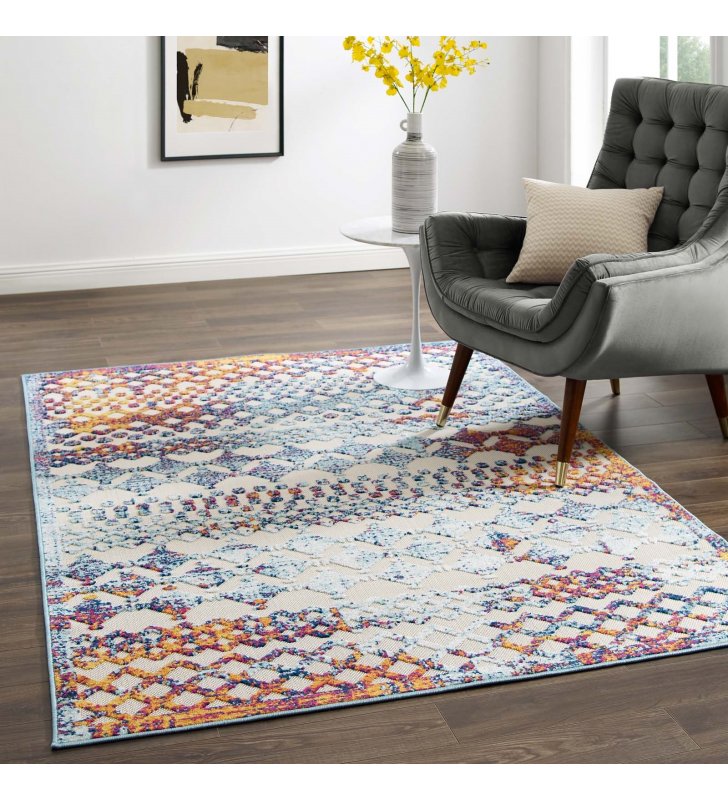Reflect Giada Abstract Diamond Moroccan Trellis 5x8 Indoor/Outdoor Area Rug in Multicolored - Lexmod