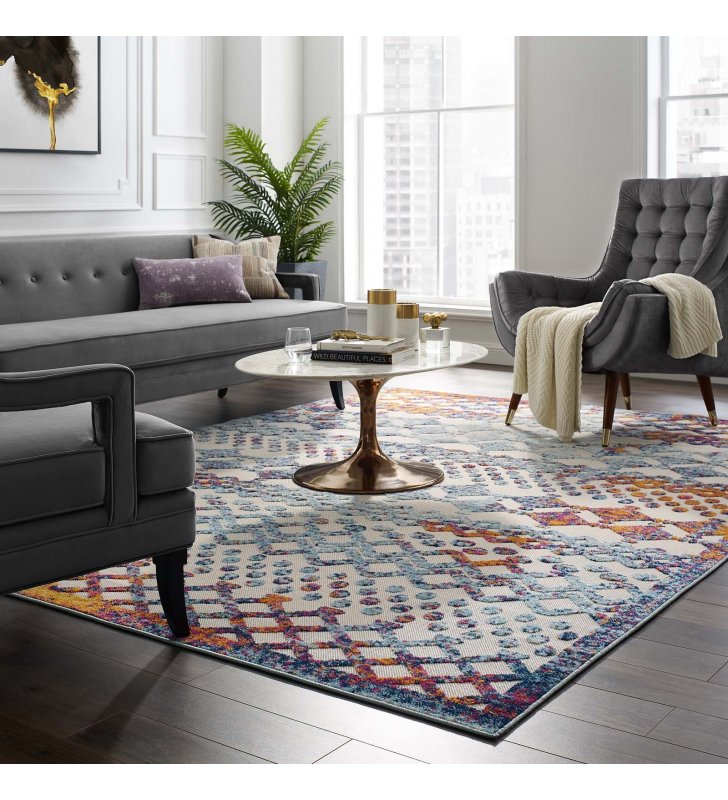 Reflect Giada Abstract Diamond Moroccan Trellis 8x10 Indoor/Outdoor Area Rug in Multicolored - Lexmod