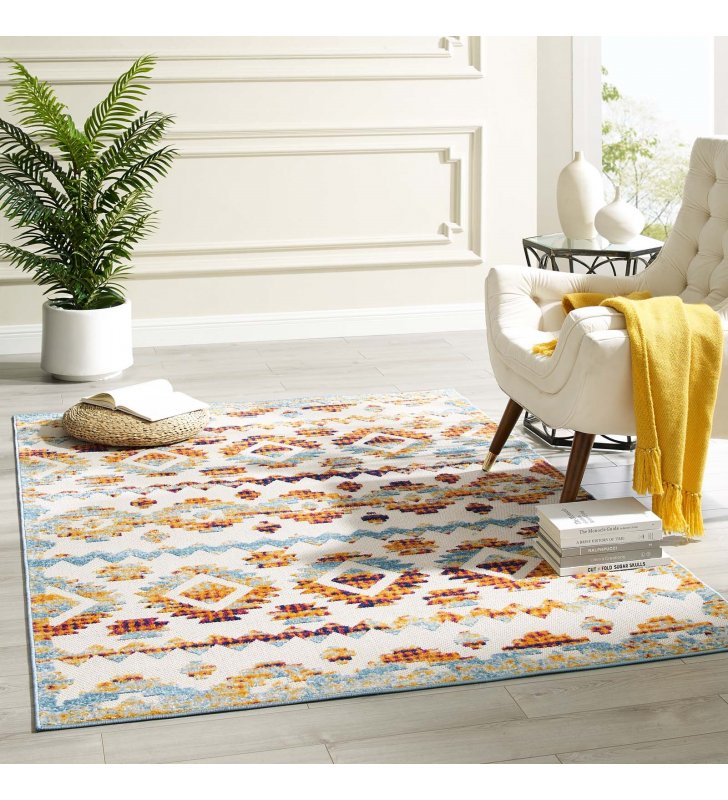 Reflect Takara Abstract Diamond Moroccan Trellis 5x8 Indoor and Outdoor Area Rug in Multicolored - Lexmod