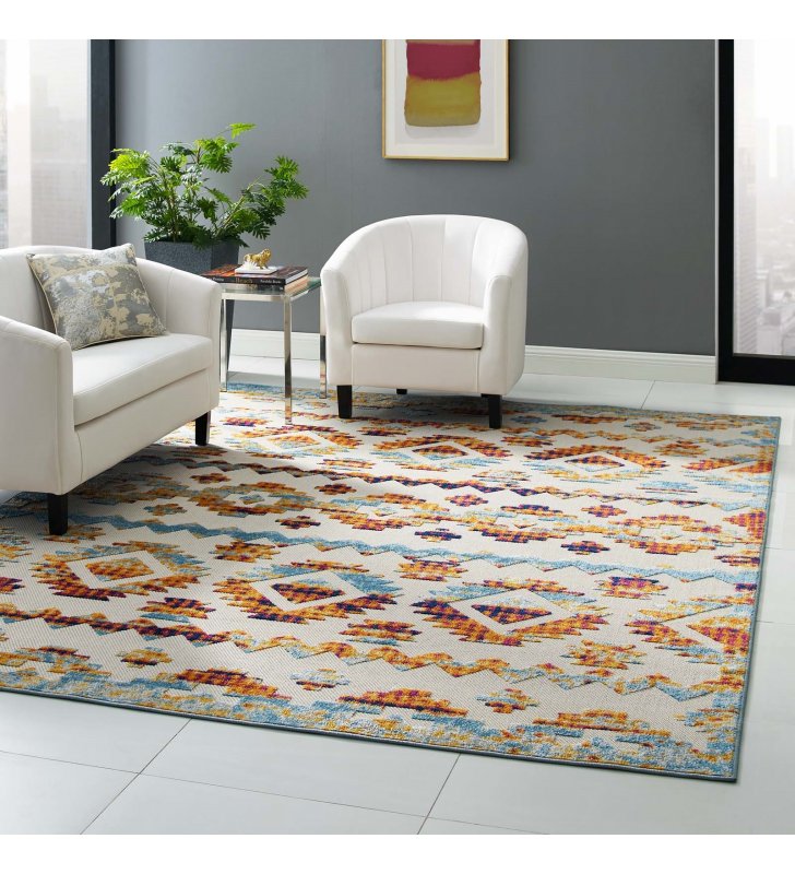 Reflect Takara Abstract Diamond Moroccan Trellis 8x10 Indoor and Outdoor Area Rug in Multicolored - Lexmod