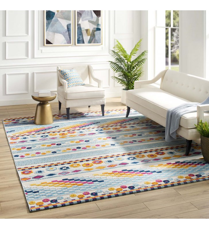 Reflect Cadhla Vintage Abstract Geometric Lattice 8x10 Indoor and Outdoor Area Rug in Multicolored - Lexmod