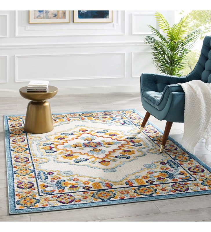 Reflect Ansel Distressed Floral Persian Medallion 5x8 Indoor and Outdoor Area Rug in Multicolored - Lexmod