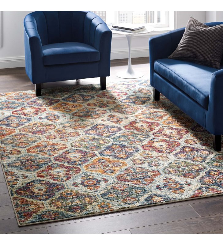 Tribute Azalea Distressed Vintage Floral Lattice 5x8 Area Rug in Multicolored - Lexmod