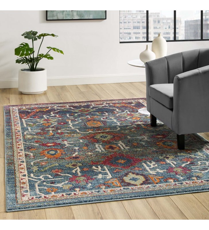 Tribute Every Distressed Vintage Floral 5x8 Area Rug in Multicolored - Lexmod