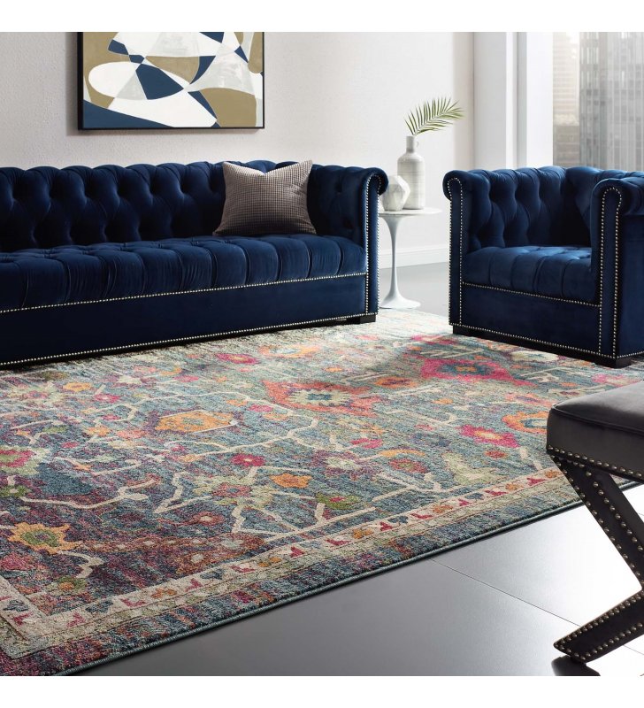 Tribute Every Distressed Vintage Floral 8x10 Area Rug in Multicolored - Lexmod