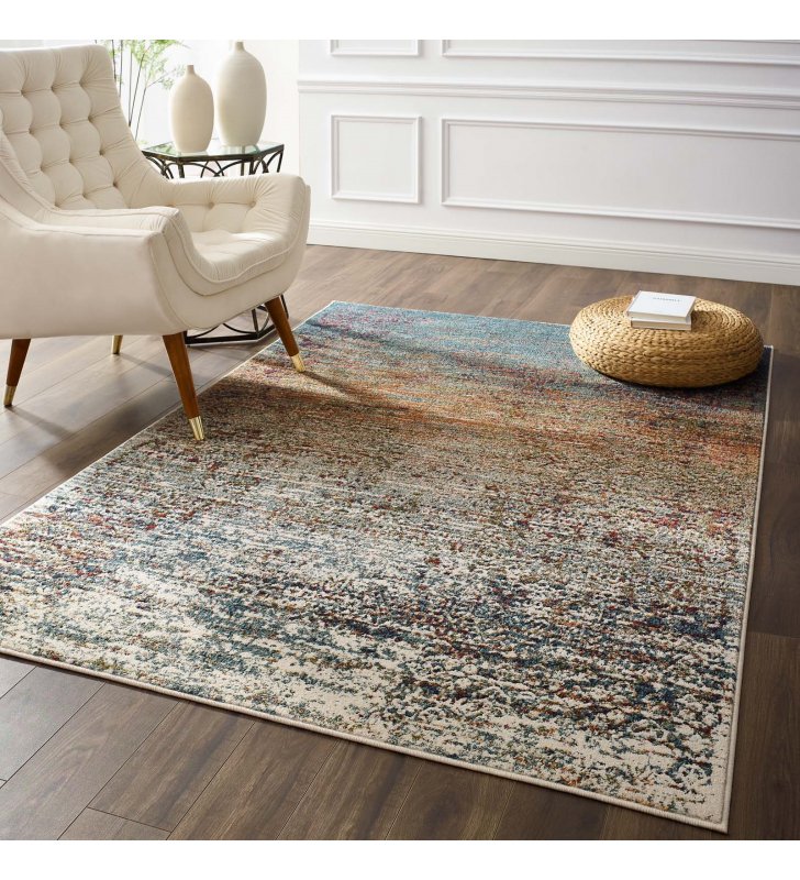 Tribute Jacinda Rustic Distressed Vintage Lattice 5x8 Area Rug in Multicolored - Lexmod