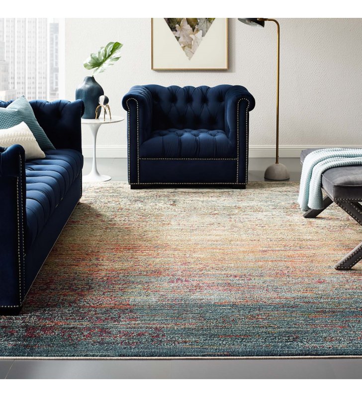 Tribute Jacinda Rustic Distressed Vintage Lattice 8x10 Area Rug in Multicolored - Lexmod