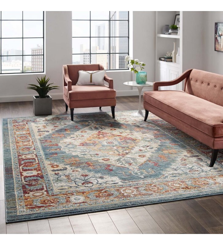 Tribute Camellia Distressed Vintage Floral Persian Medallion 8x10 Area Rug in Multicolored - Lexmod