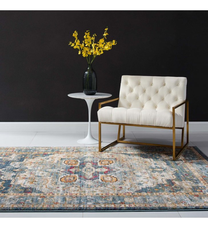 Tribute Diantha Distressed Vintage Floral Persian Medallion 5x8 Area Rug in Multicolor - Lexmod