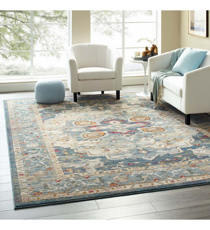 Tribute Diantha Distressed Vintage Floral Persian Medallion 8x10 Area Rug in Multicolor - Lexmod