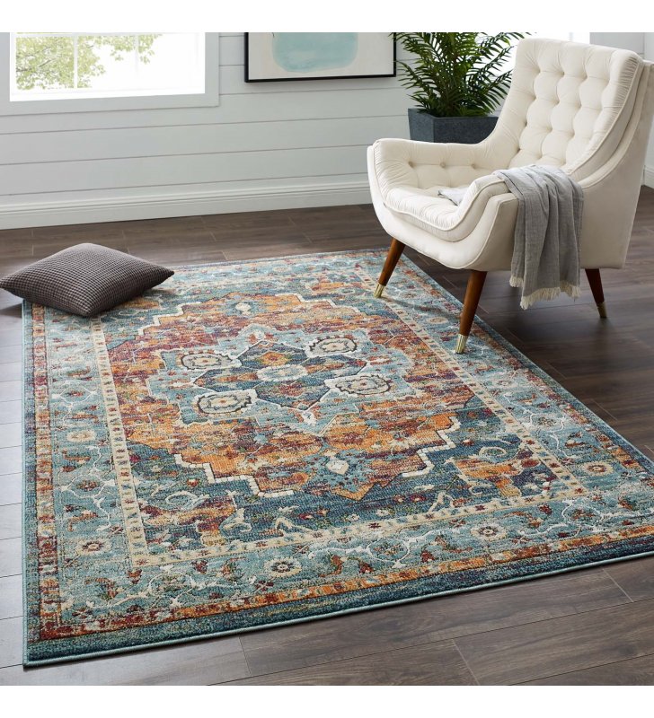 Tribute Diantha Distressed Vintage Floral Persian Medallion 5x8 Area Rug in Multicolored - Lexmod