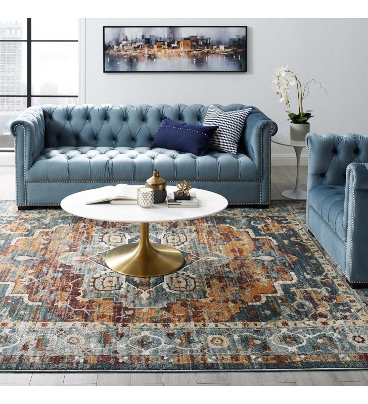 Tribute Diantha Distressed Vintage Floral Persian Medallion 8x10 Area Rug in Multicolored - Lexmod