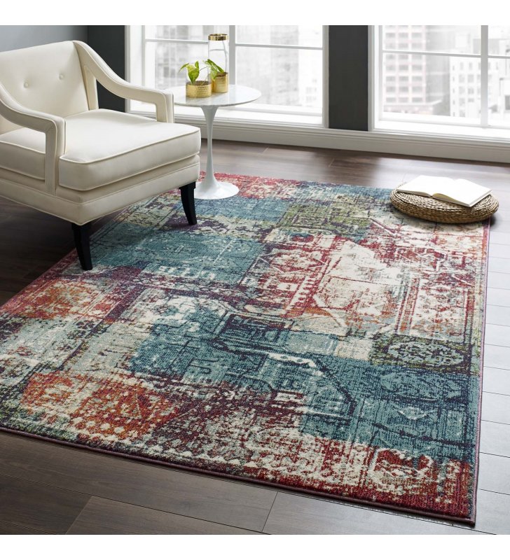 Tribute Elowen Contemporary Modern Vintage Mosaic 5x8 Area Rug in Multicolored - Lexmod