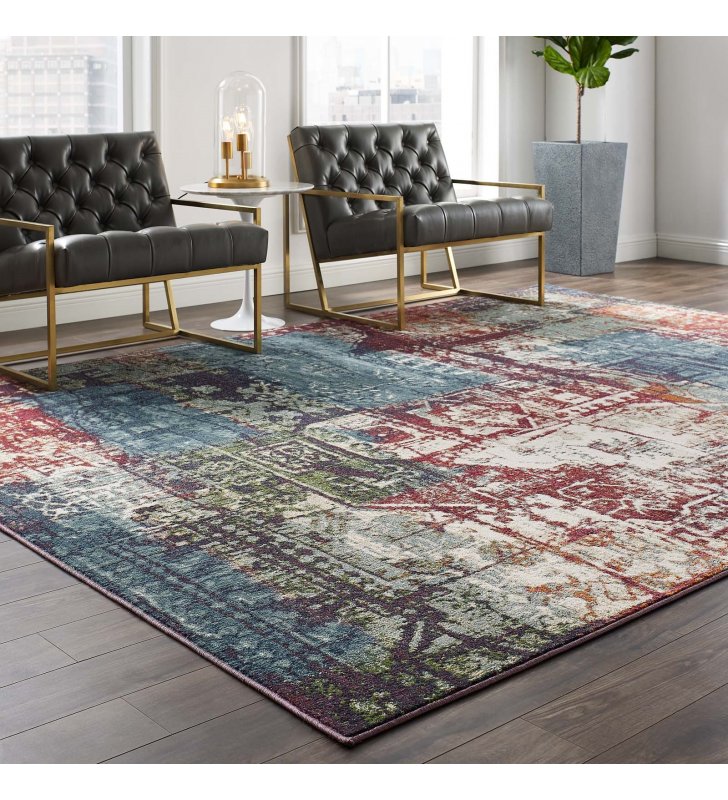 Tribute Elowen Contemporary Modern Vintage Mosaic 8x10 Area Rug in Multicolored - Lexmod