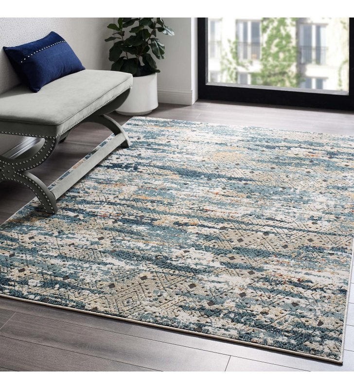 Tribute Eisley Rustic Distressed Transitional Diamond Lattice 5x8 Area Rug in Multicolored - Lexmod