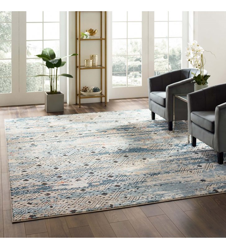 Tribute Eisley Rustic Distressed Transitional Diamond Lattice 8x10 Area Rug in Multicolored - Lexmod