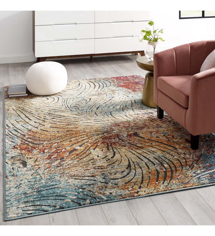 Tribute Ember Contemporary Modern Vintage Mosaic 5x8 Area Rug in Multicolored - Lexmod
