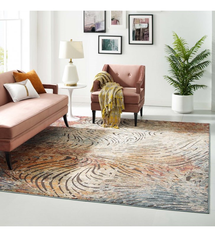 Tribute Ember Contemporary Modern Vintage Mosaic 8x10 Area Rug in Multicolored - Lexmod