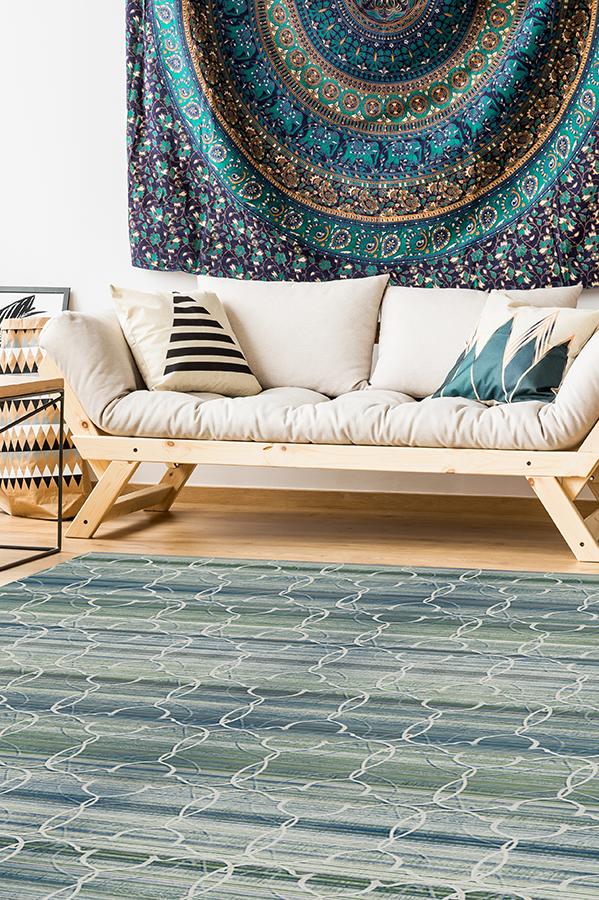 Casablanca Blue Green Rug 8'x10' | Stain-Resistant