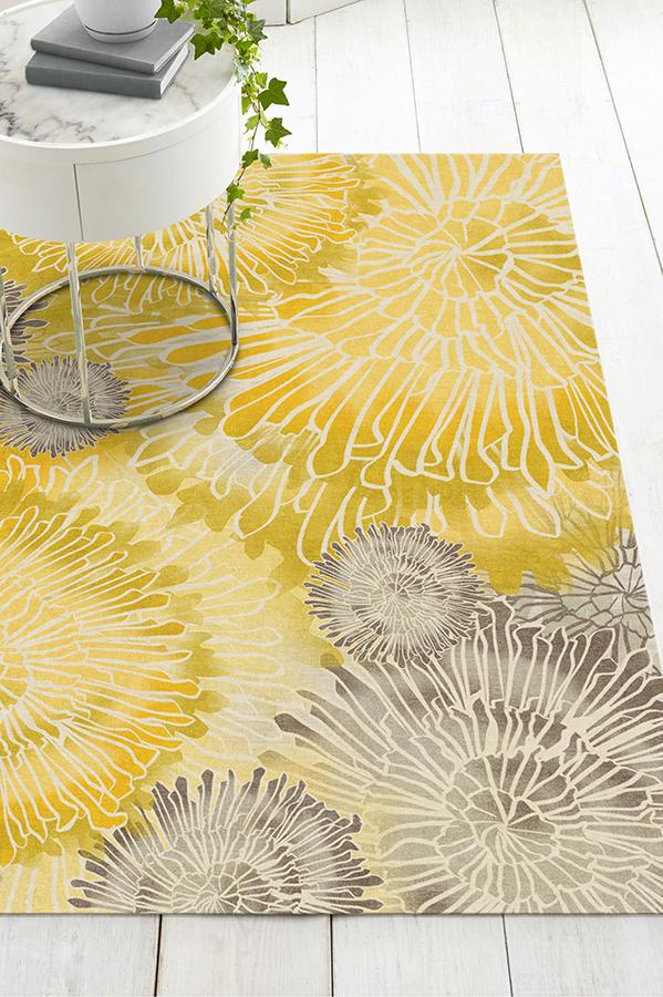 Chrysanthemum Yellow Rug 5'x7' | Stain-Resistant