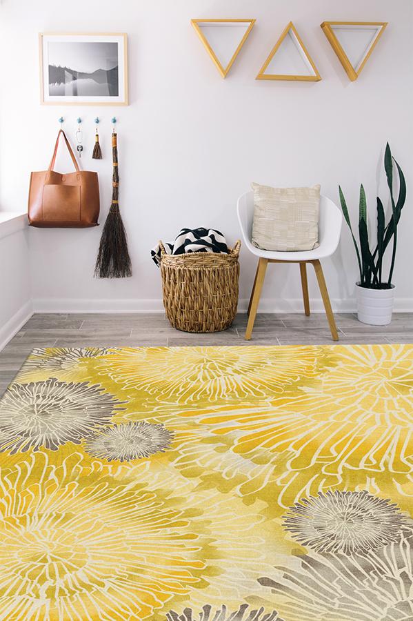 Chrysanthemum Yellow Rug 8'x10' | Stain-Resistant