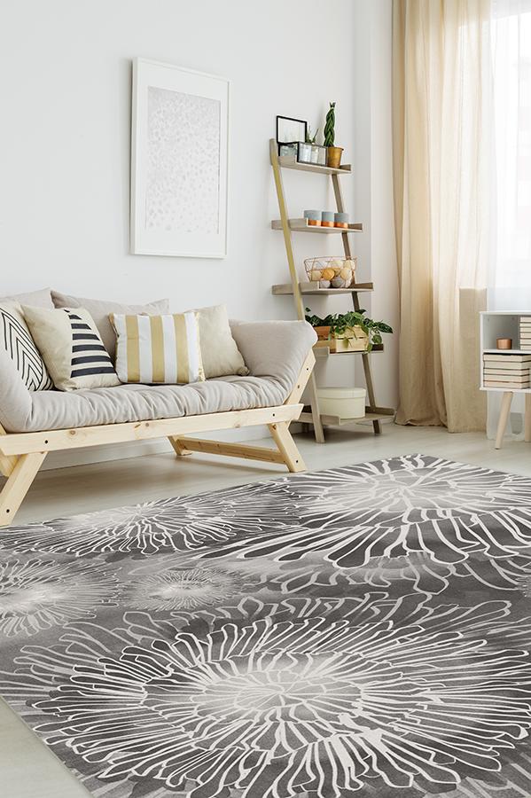 Chrysanthemum Ash Grey Rug 8'x10' | Stain-Resistant