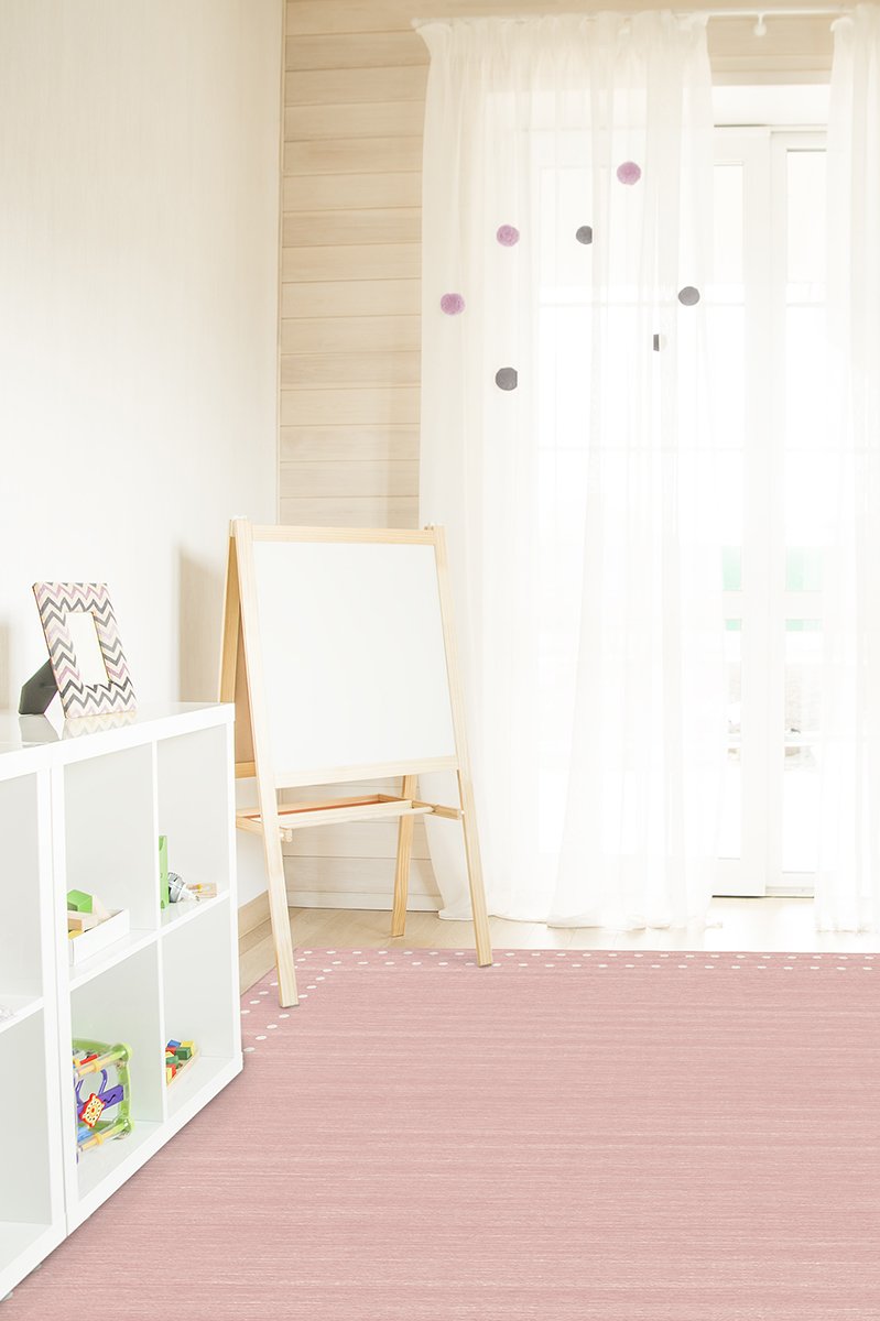 Dot Border Pink Rug 8'x10' | Stain-Resistant