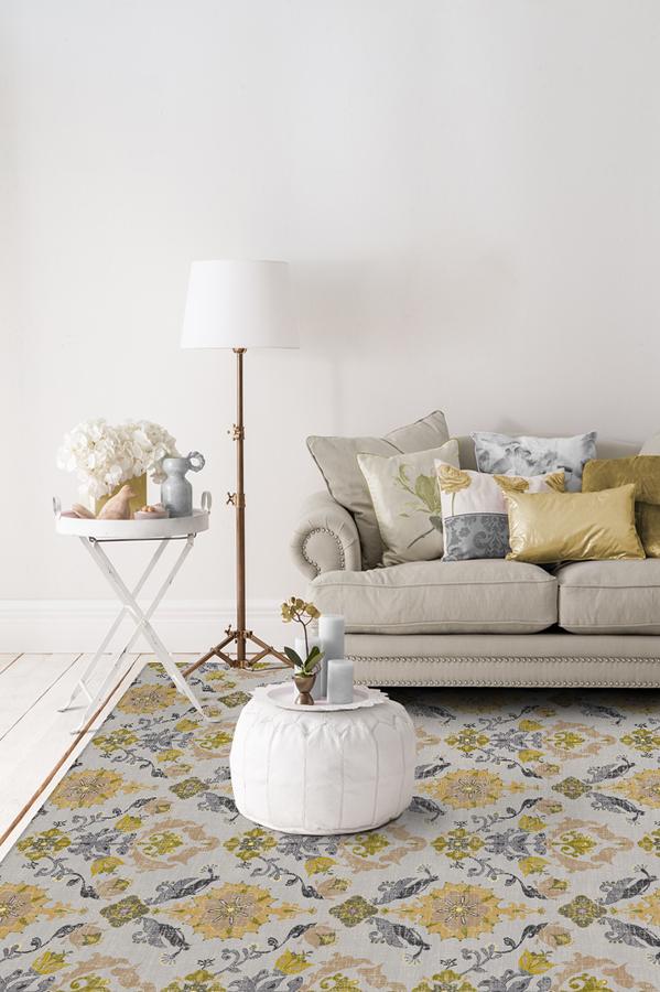 Floral Damask Mimi Yellow Rug 8'x10' | Stain-Resistant