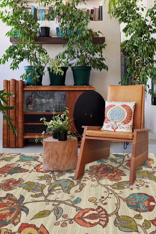 Frida Floral Natural Rug 5'x7' | Stain-Resistant