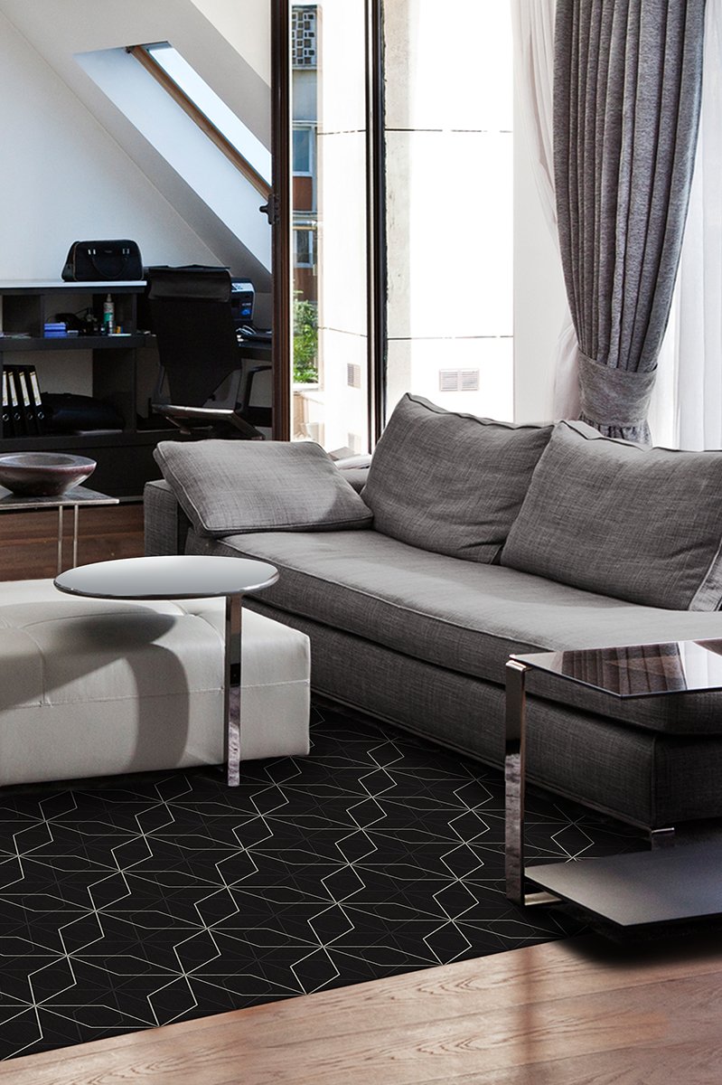 Geometrix Black Rug 5'x7' | Stain-Resistant