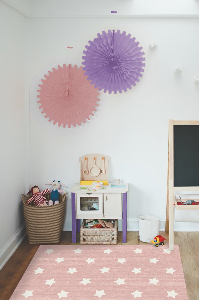 Polka Star Pink Rug 3'x5' | Stain-Resistant