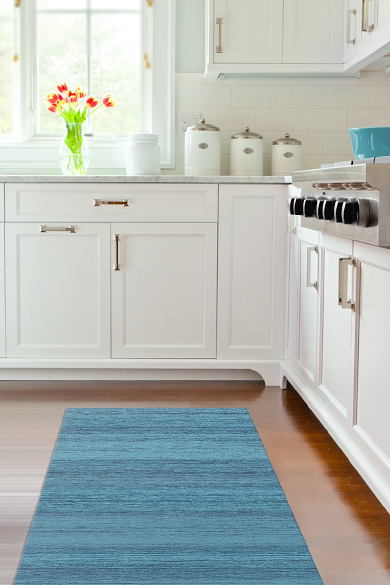 Solid Tonal Ocean Blue Rug 2.5'x7' | Stain-Resistant