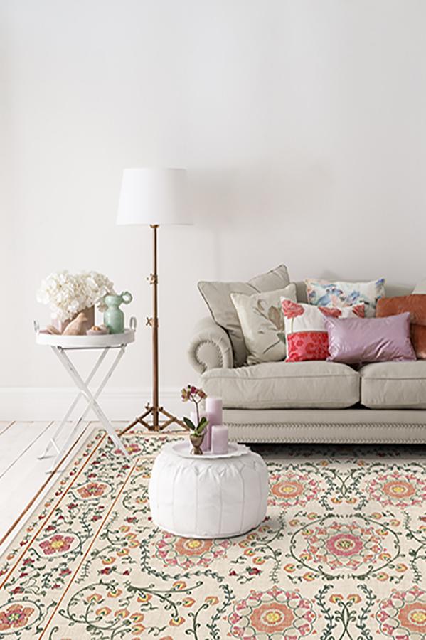 Suzani Coral Rug 8'x10' | Stain-Resistant