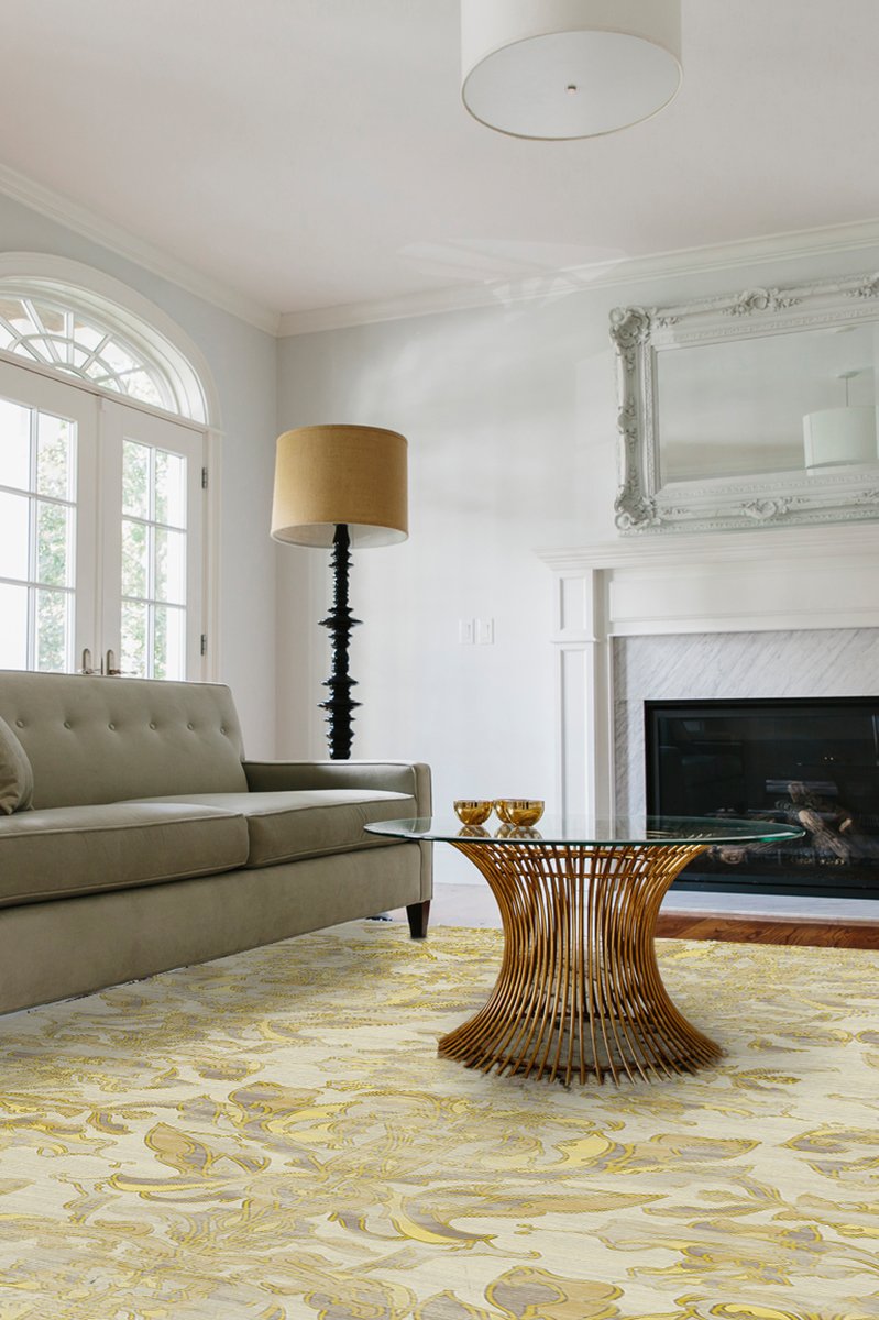 Transitional Damask Gold Rug 8'x10' | Stain-Resistant